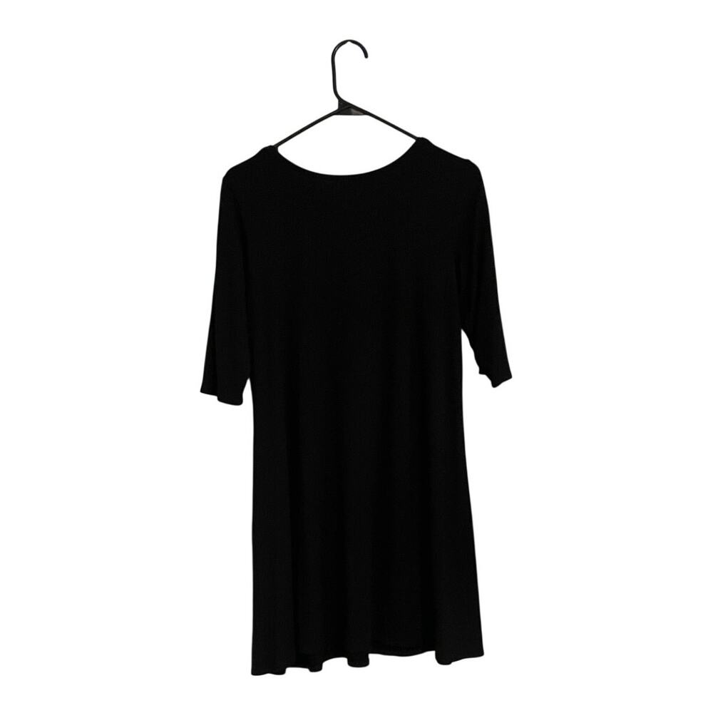 Eileen Fisher Tunic Mini Dress Black Stretch Jersey 3/4 Sleeve Minimalist-Medium - Picture 3 of 5